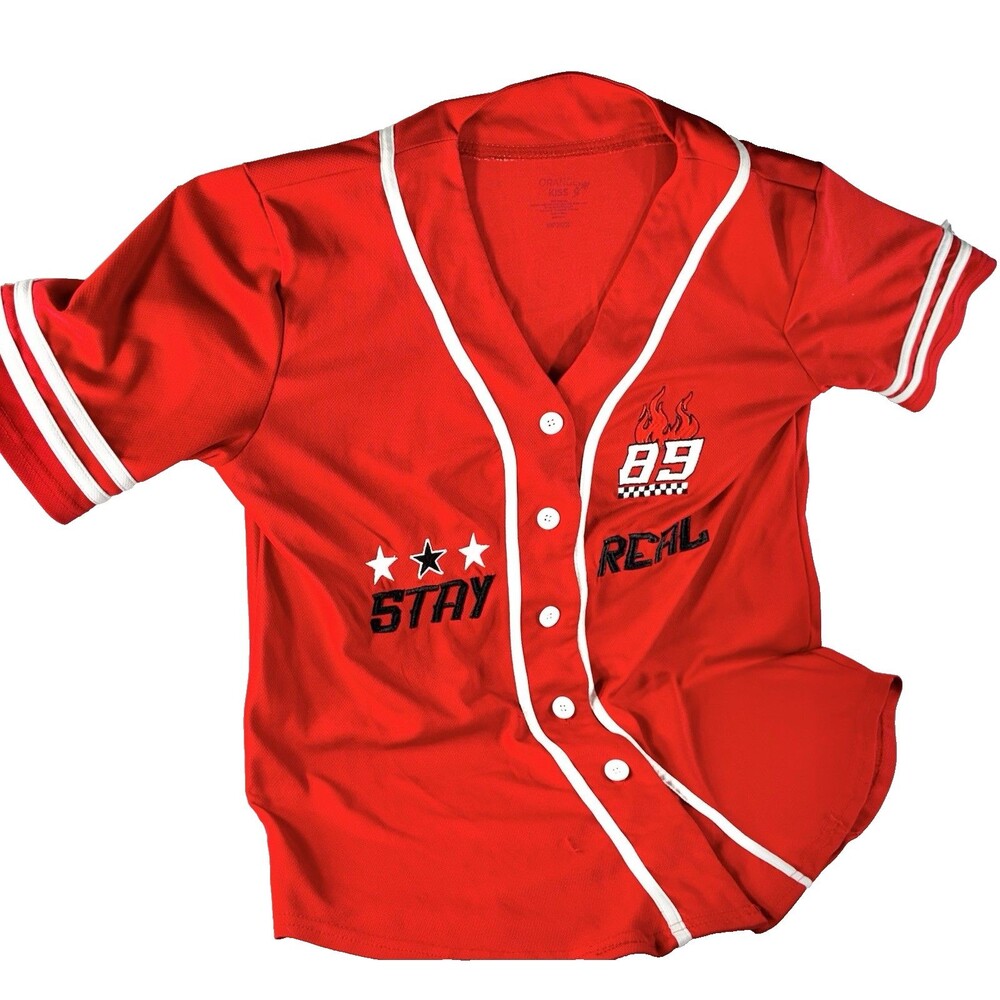 Orange Kiss Stay Real Live Fast 1986 Red Racing Baseball Jersey Men's Medium - Picture 2 of 9